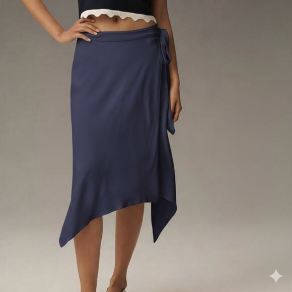 Anthropologie Dresses & Skirts - NWT Anthropologie Navy Blue Viscose Asymmetrical Wrap Tie Waist Midi Skirt - XL
